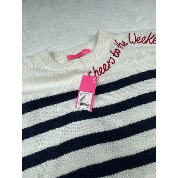 Lilly Pulitzer  Sweater Cheers To The Weekend Size XS Red White‎ Blue Stripe - Picture 11 of 15